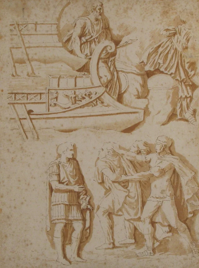 Estudios de detalles de la columna Trajana, Nicolas Poussin