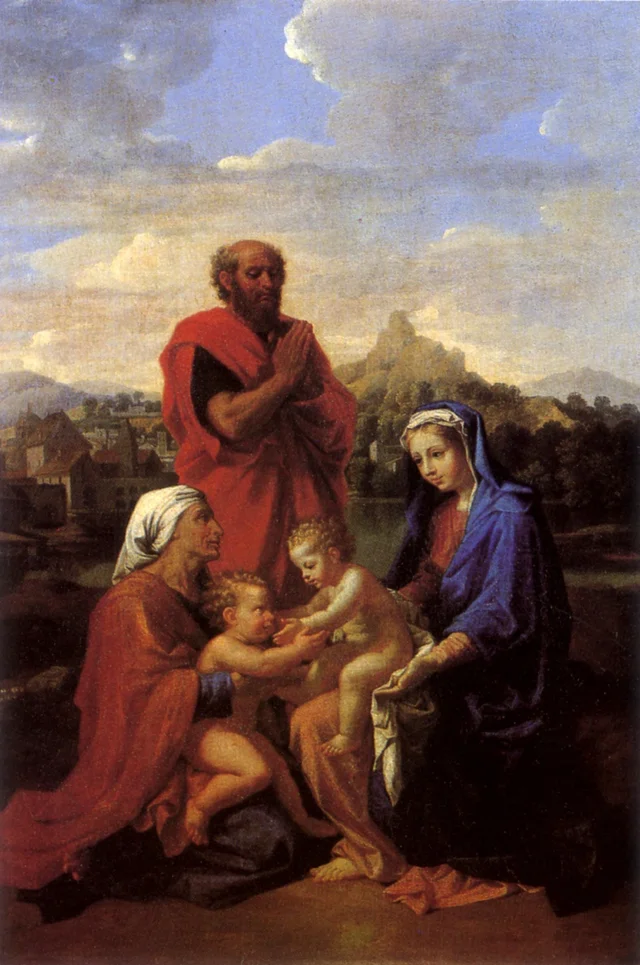 La Sagrada Familia con san Juan, santa Isabel y san José rezando, Nicolas Poussin