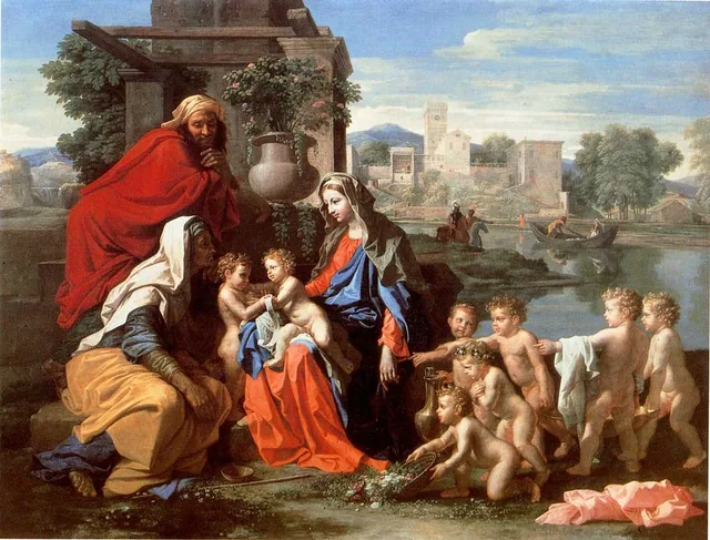 La sainte famille avec sainte Élisabeth, le petit saint Jean et des putti