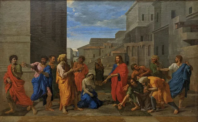Cristo e a mulher adúltera, Nicolas Poussin