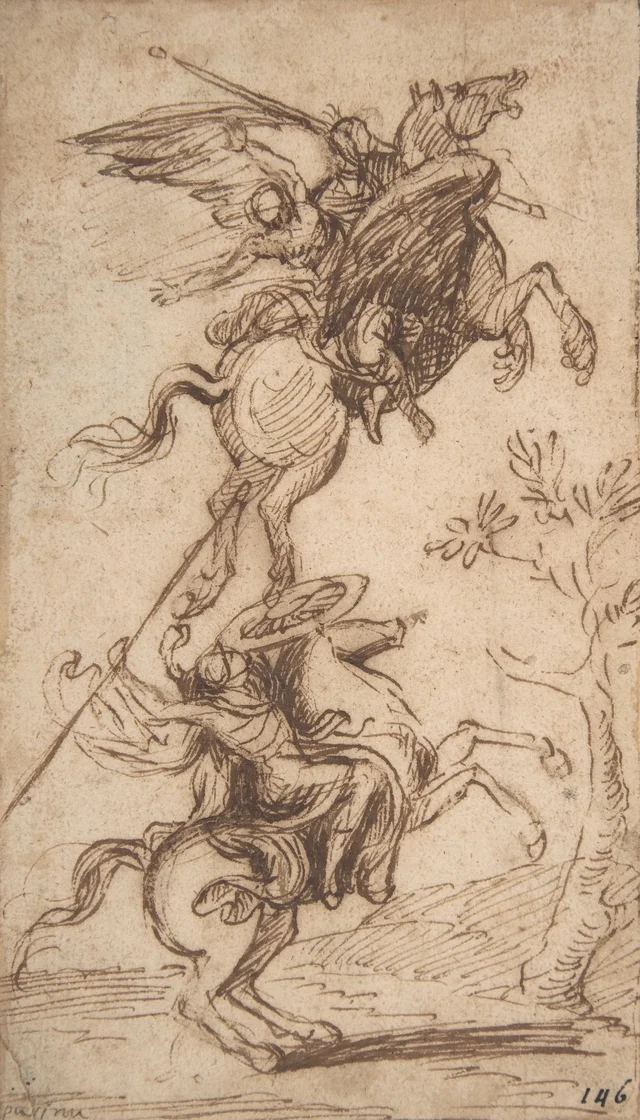 El mago Atlante raptando a la dama de Pinabel (Ariosto, Orlando furioso, canto II, 38)