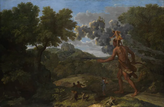 Órion cego procurando o sol nascente, Nicolas Poussin