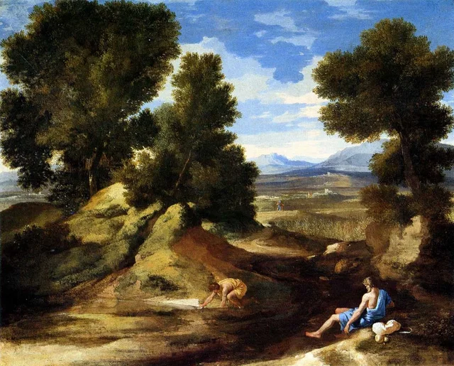 Paisaje con un hombre bebiendo
