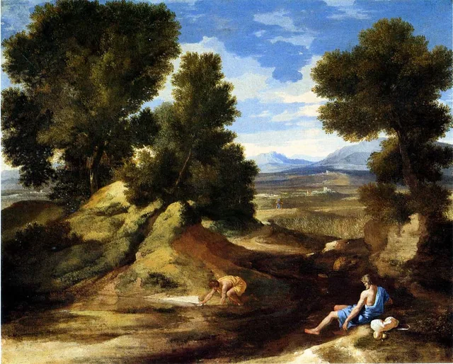 Landscape with a Man scooping Water from a Stream