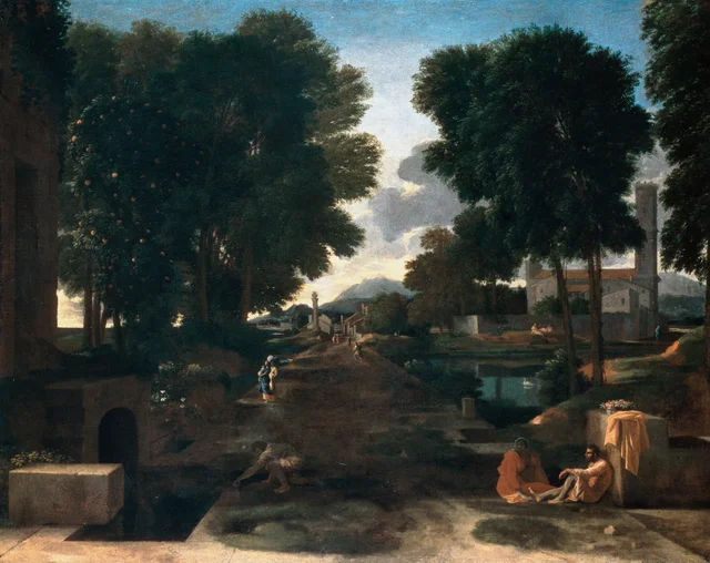 Paisaje con un viajero descansando