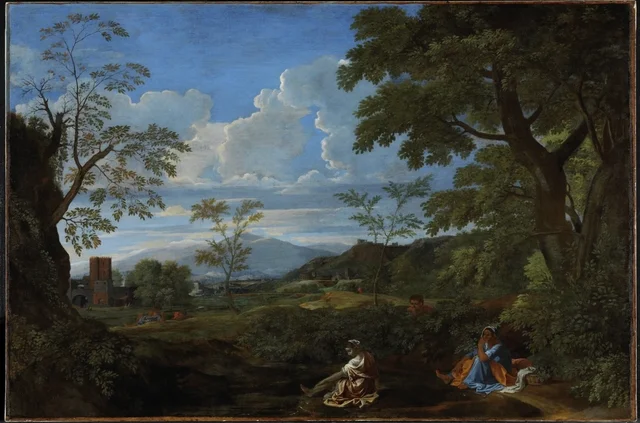 Paysage avec une femme se lavant les pieds, Nicolas Poussin