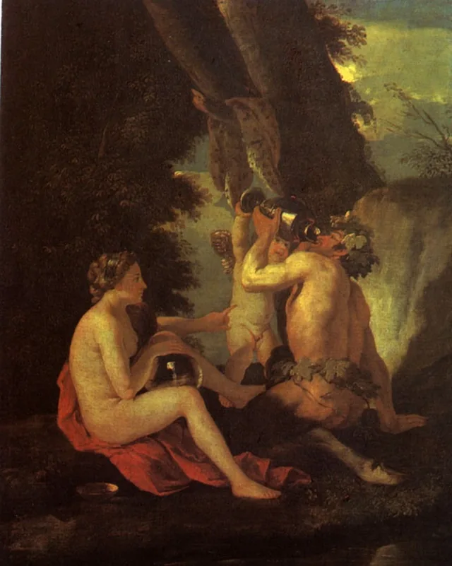 Scène bachique ou Nymphe et satyre buvant