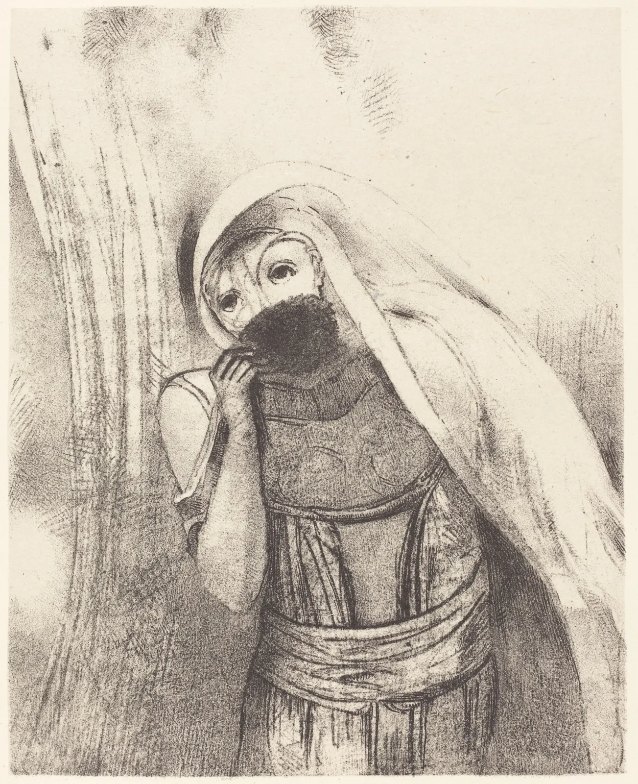 She draws from her bosom a sponge, perfectly black, and covers it with kisses, Odilon Redon