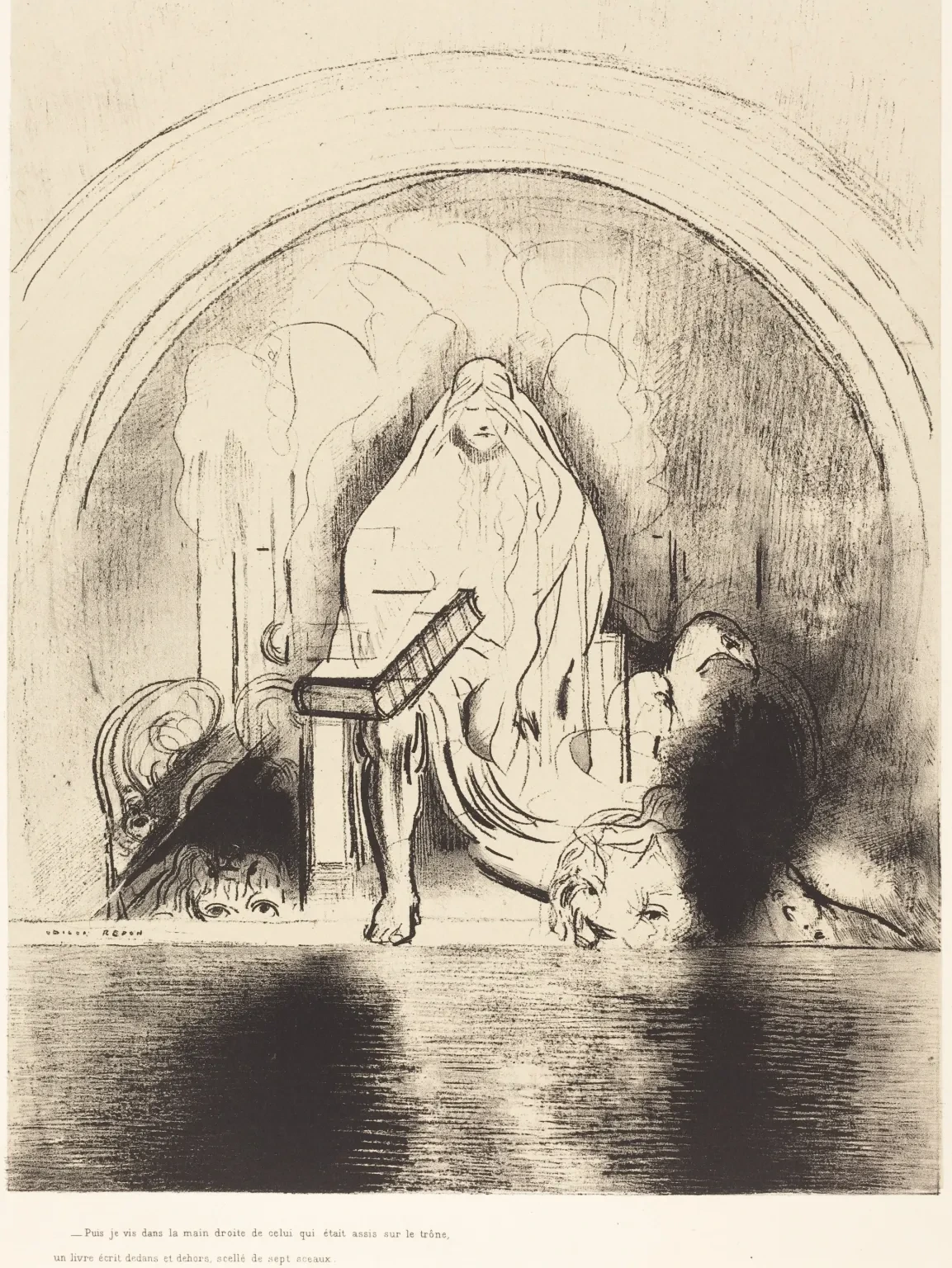 Depois vi, na mão direita daquele que estava sentado no trono, um livro escrito por dentro e por fora, selado com sete selos, Odilon Redon