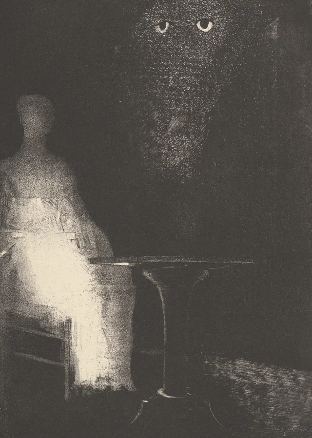 Debajo, divisé el contorno vaporoso de una forma humana, Odilon Redon