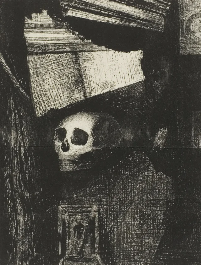 Por una grieta del muro, se proyectó una calavera, lámina 1 de El Jurado de Edmond Picard