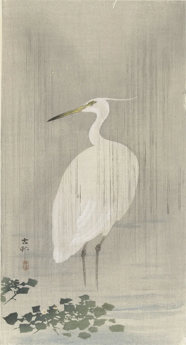 Aigrette sous la pluie, Ohara Koson