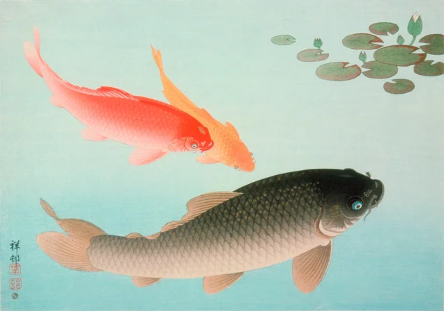 Common and Golden Carp, Ohara Koson