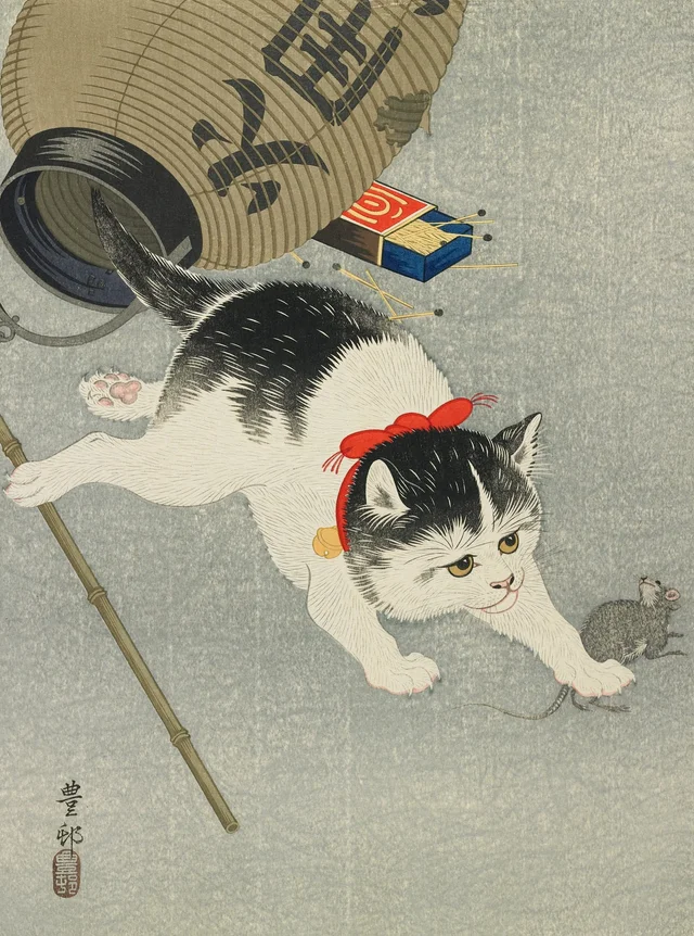 仔猫と提灯, 小原古邨