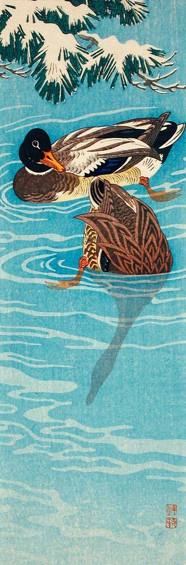 Mallard Ducks Swimming, Ohara Koson