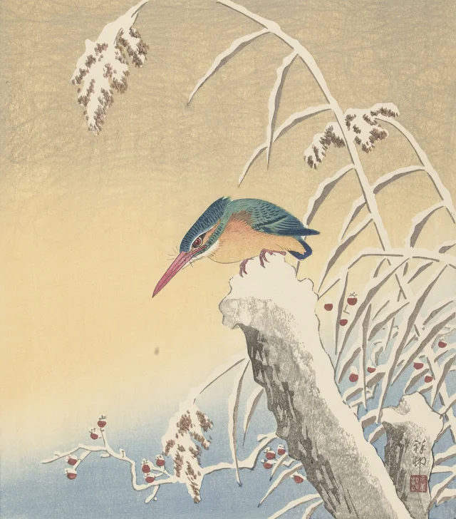 Martín pescador en la nieve, Ohara Koson