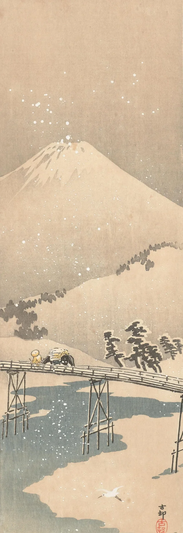 Paysage de neige avec le mont Fuji