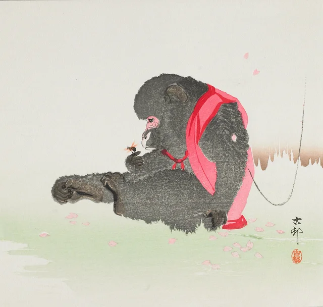 Monkey Catching a Bee, Ohara Koson