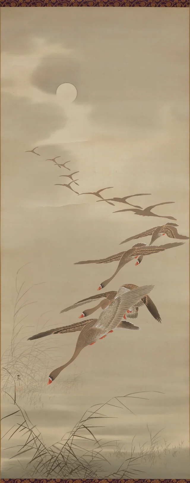 Volée d'oies et lune