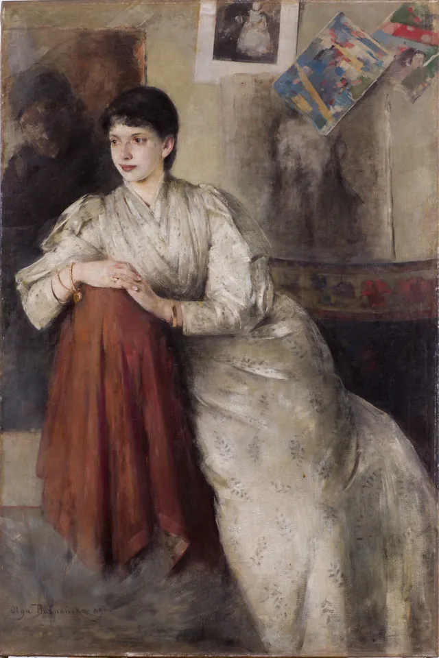 Portrait of a Woman in a White Dress in an Interior