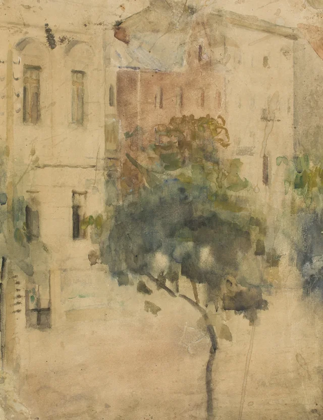 Vista de la calle Wolska en Cracovia (al dorso, retrato de Józef Czajkowski)
