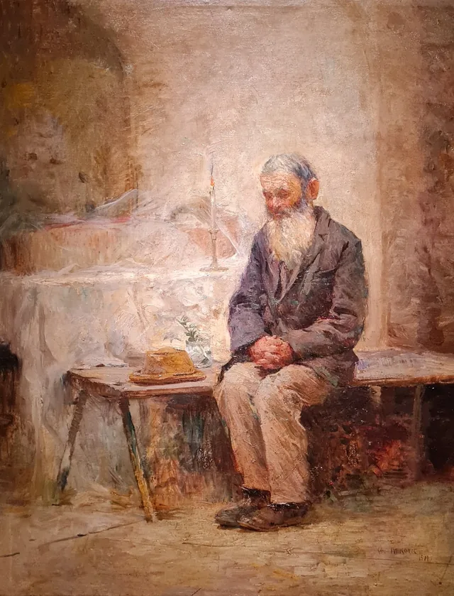 Grandfather beside his Grandson's Bier, Oton Iveković