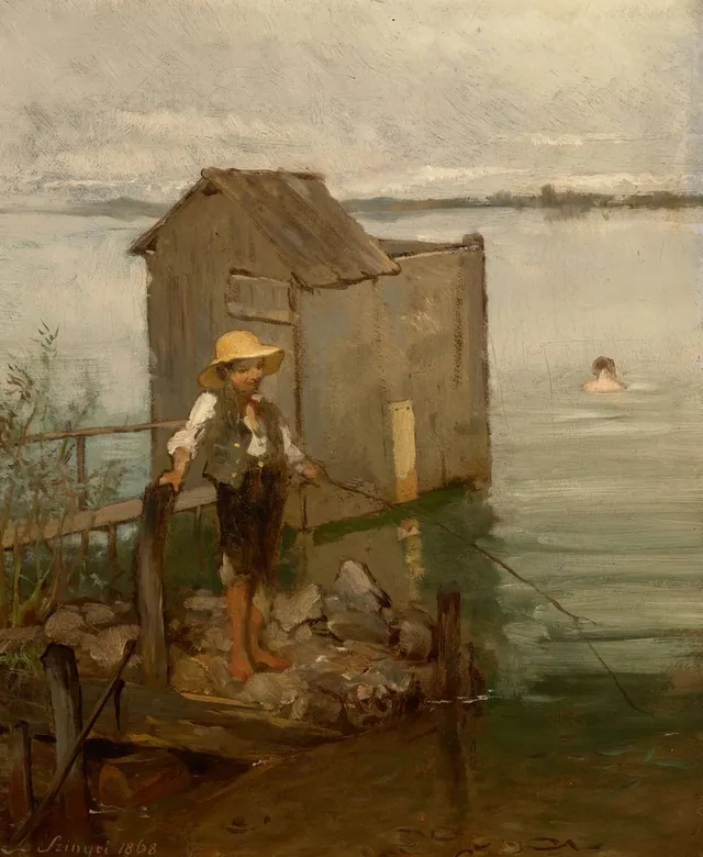 Cabine de banho com um menino no lago de Starnberg, Pál Szinyei Merse