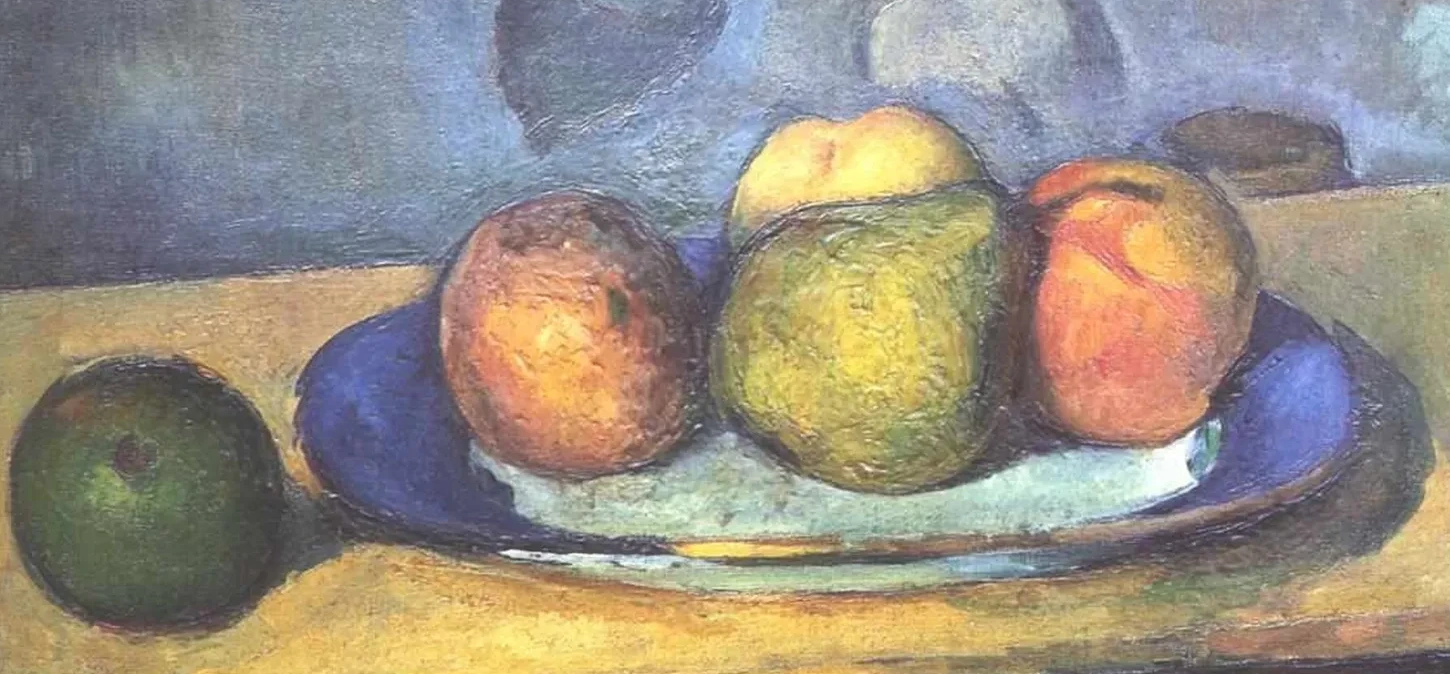 Assiette à bord bleu et fruits, Paul Cézanne