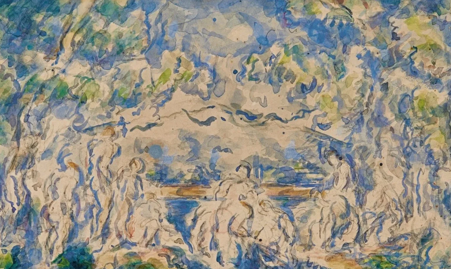 Bañistas, al fondo la montaña Sainte-Victoire, Paul Cézanne