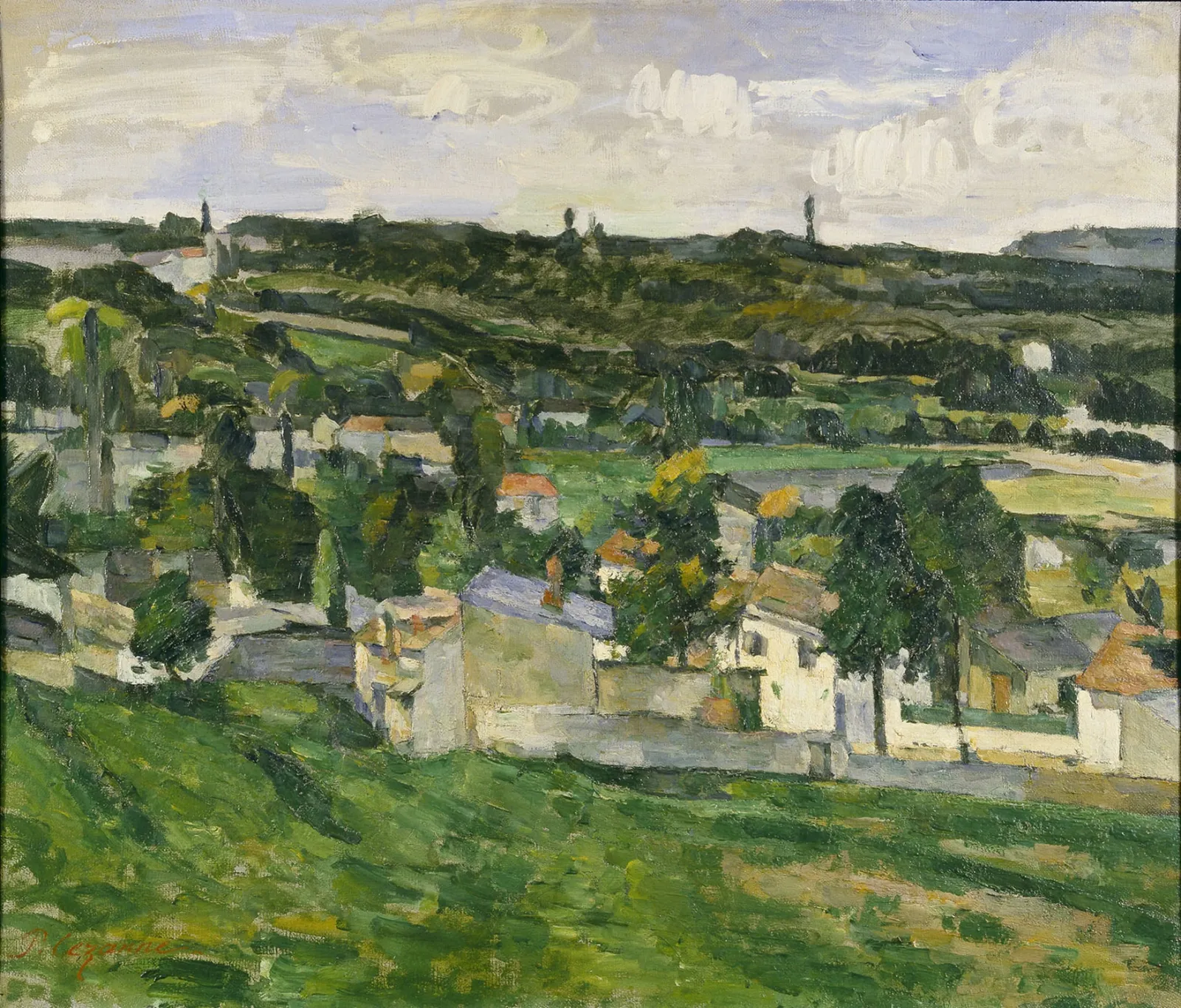 Groupe de maisons, paysage d'île de France, Paul Cézanne
