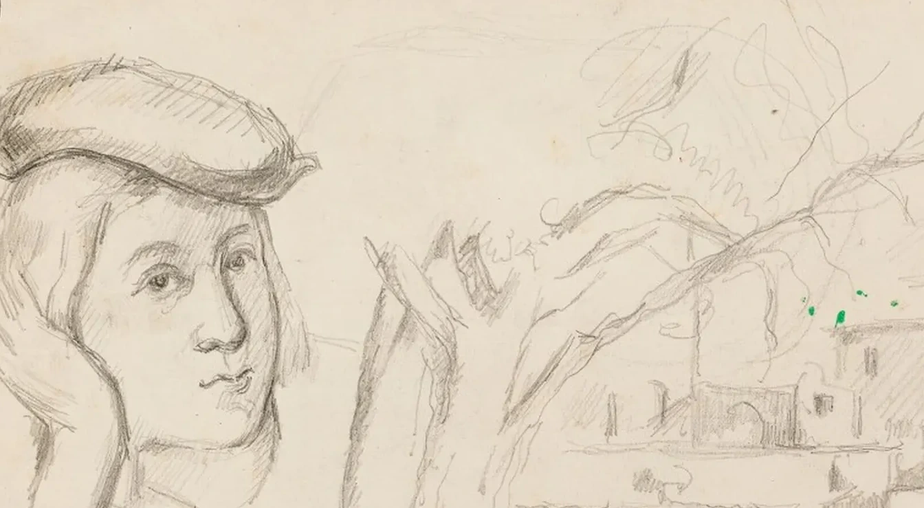 Paysage au Jas de Bouffan et d'après Parmigianino: Portrait de jeune homme, Paul Cézanne