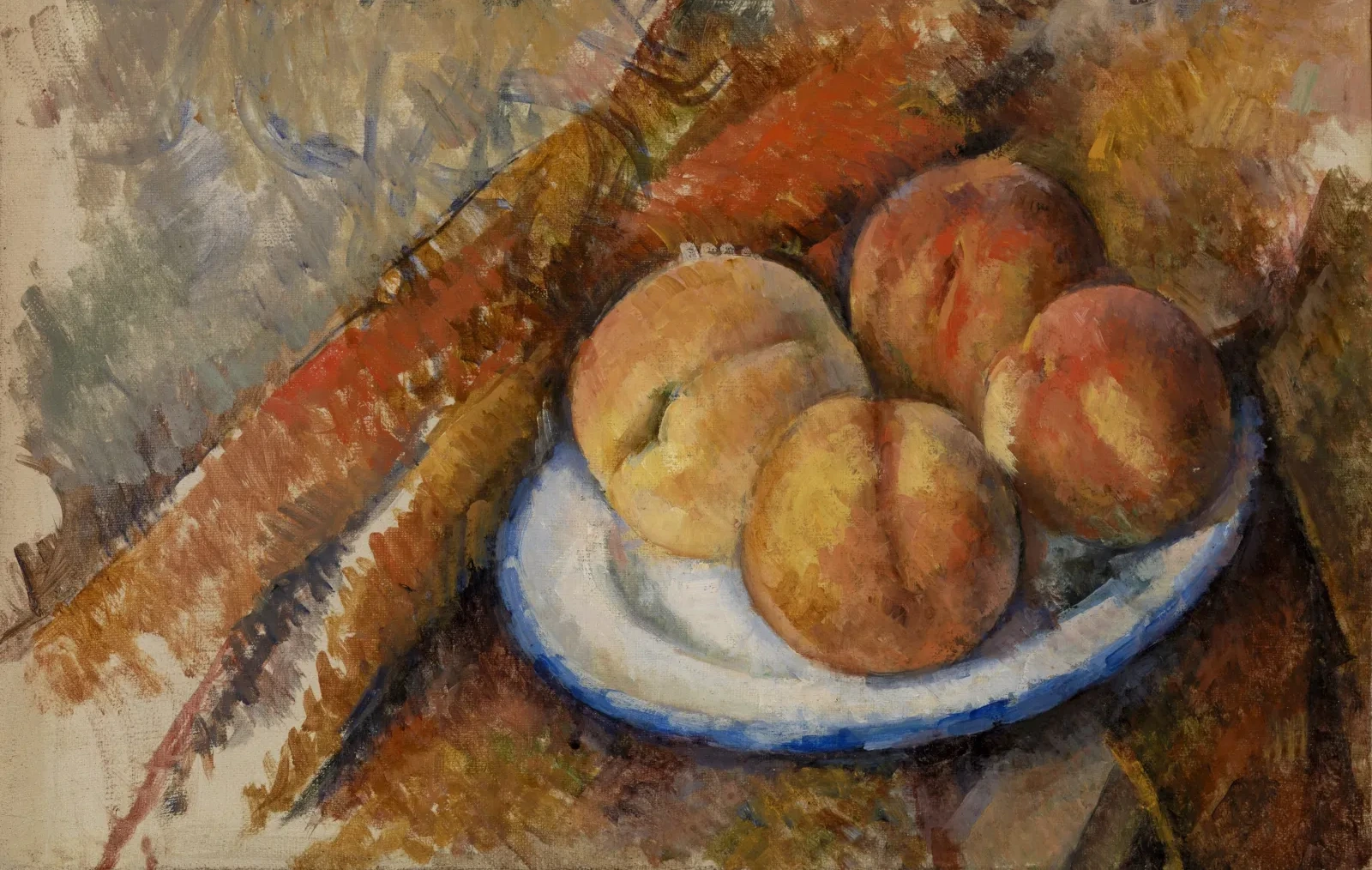 Quatre pêches sur une assiette, Paul Cézanne