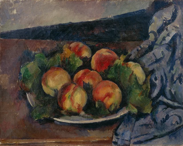 Plato de melocotones, Paul Cézanne