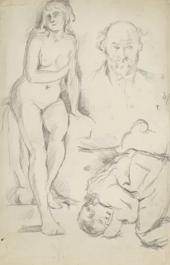Feuille d'études avec autoportrait