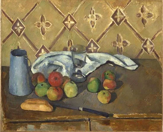 Fruits, serviette et boîte à lait