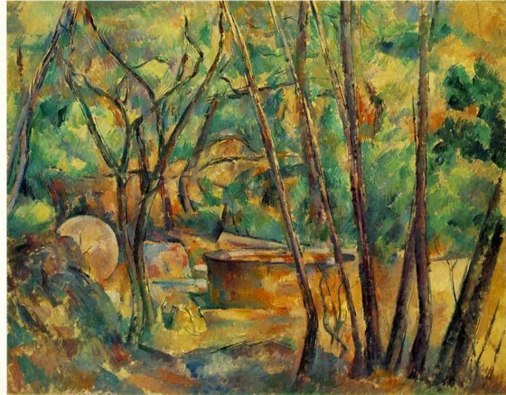 Meule et citerne en sous-bois