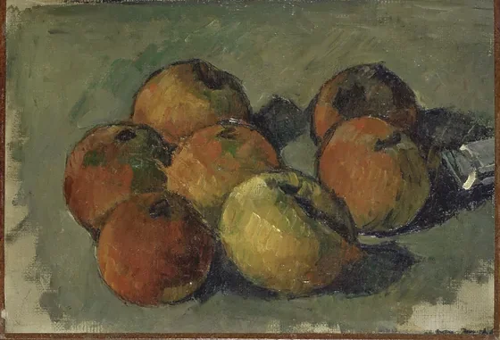 Nature morte aux sept pommes et tube de couleur