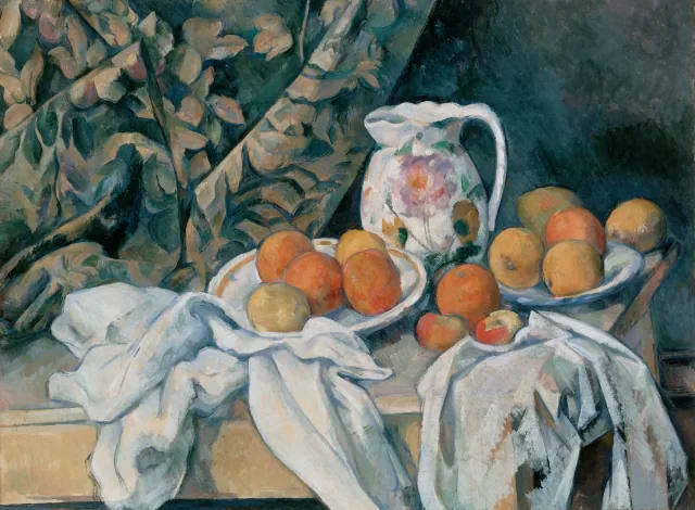 Nature morte avec rideau et pichet fleuri, Paul Cézanne