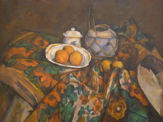 Nature morte, pot de gingembre, sucrier et oranges