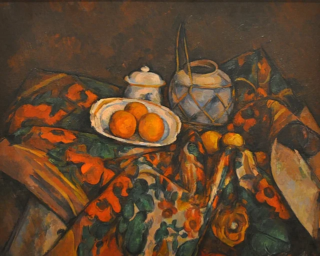 Naturaleza muerta, tarro de jengibre, azucarero y naranjas, Paul Cézanne