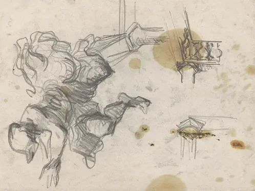 Personnage volant et études d'architecture
