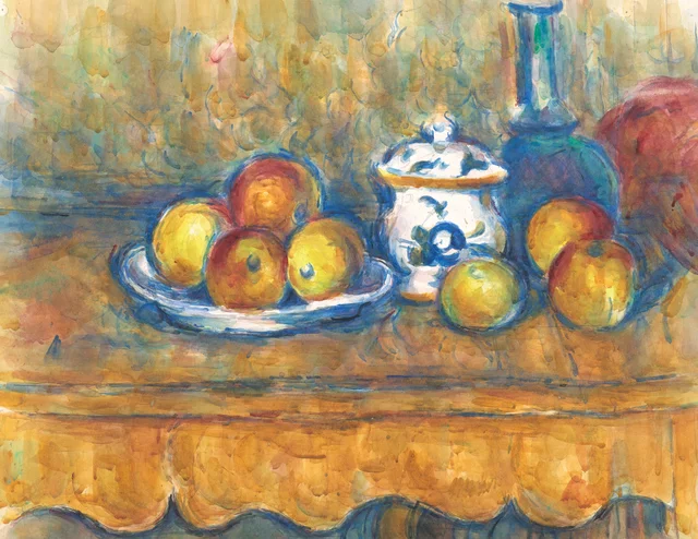 Manzanas, garrafa y azucarero, Paul Cézanne