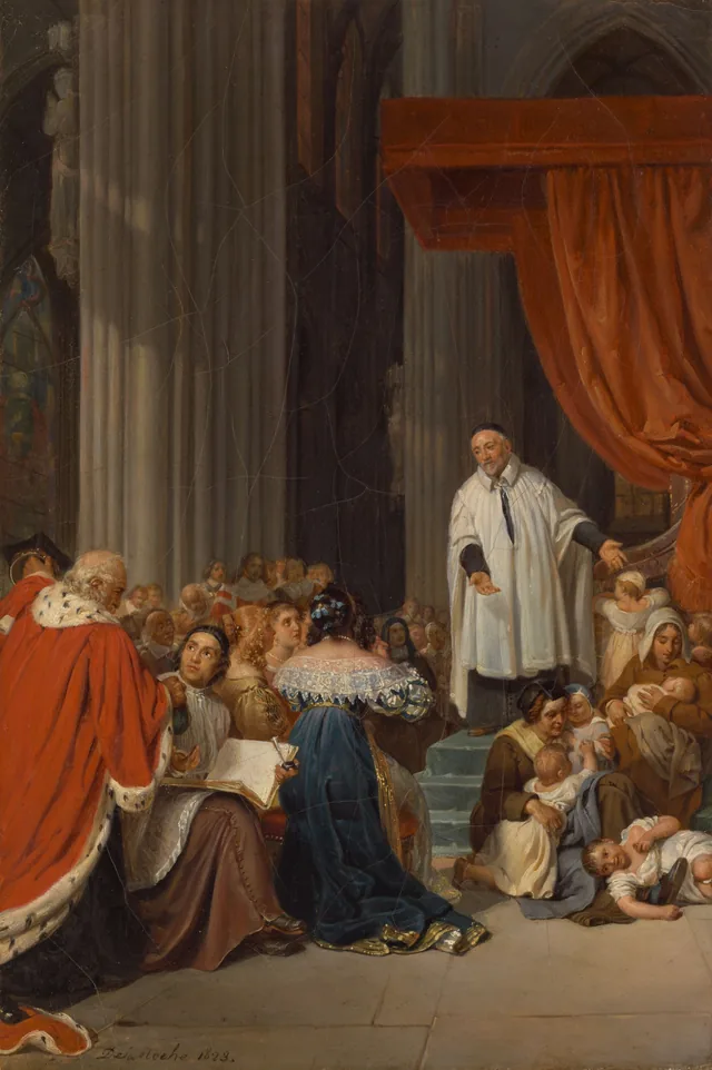 Saint Vincent de Paul prêchant à la cour de Louis XIII en faveur des enfants abandonnés, Paul Delaroche