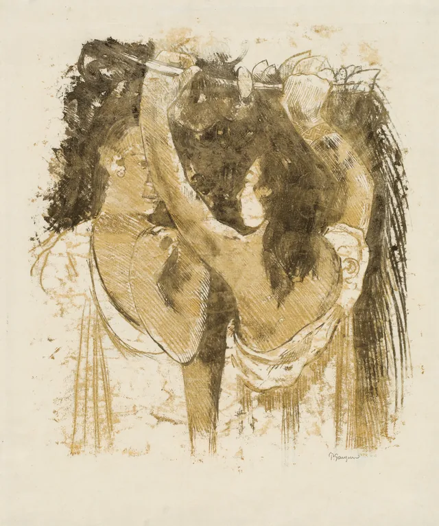 Two Tahitians Gathering Fruit [recto], Paul Gauguin