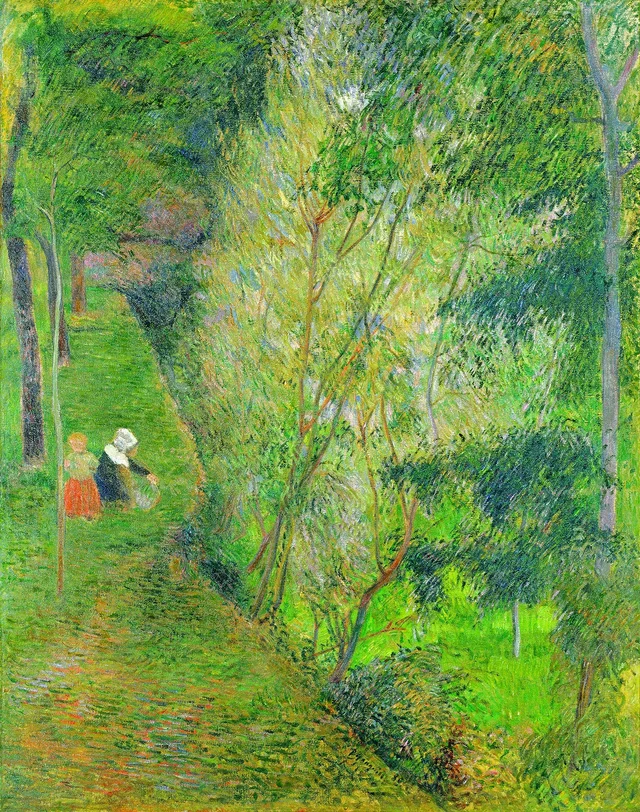 Mujer de Pont-Aven y niño en un sotobosque, Paul Gauguin