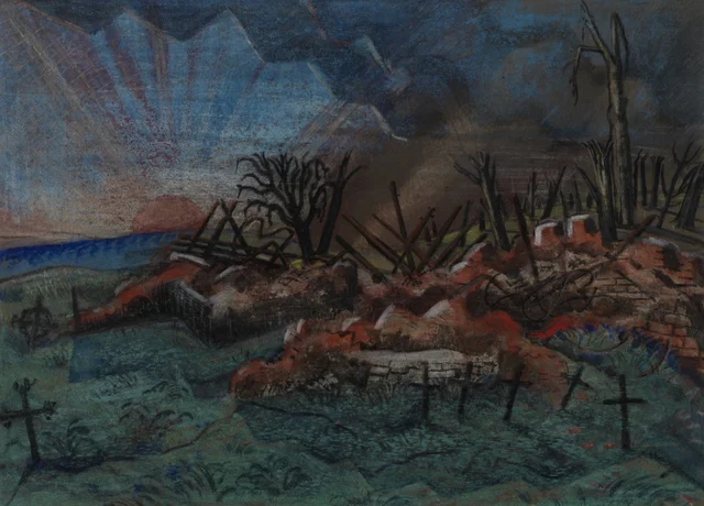 Coucher de soleil : les ruines de l'hospice, Wytschaete, Paul Nash