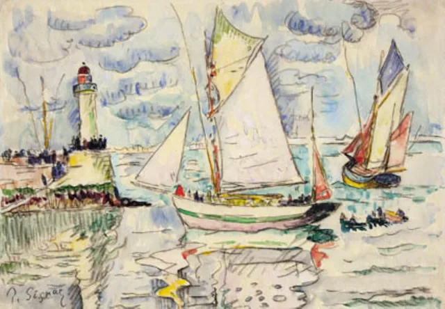 Deux bateaux de pêche à l'entrée du port de Granville, Paul Signac