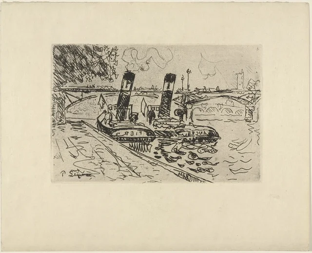 Paris, le Pont des Arts avec remorqueurs, Paul Signac