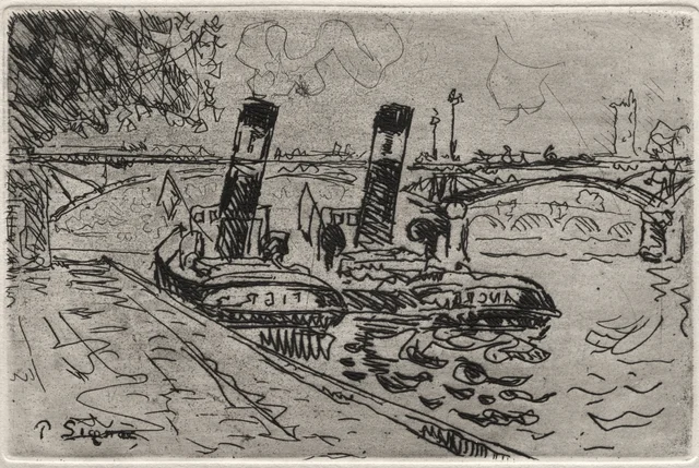 Paris, le Pont des Arts avec remorqueurs, Paul Signac