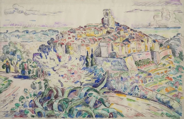 Pueblo en lo alto de una colina en Provenza, Paul Signac